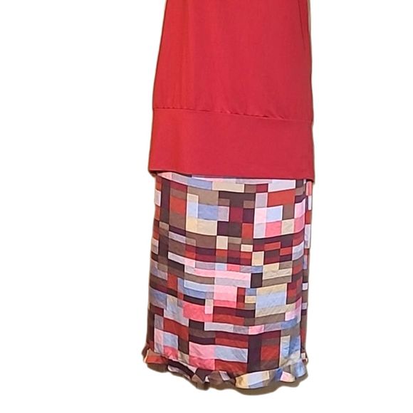 BCBGMaxAzria Straight Silk Long Skirt Below Knee Geometric Patchwork Ruffle Hem - Picture 13 of 16